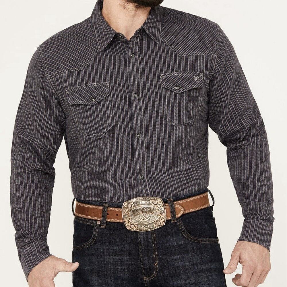 Blue Ranchwear Mens Small Laramie Striped Long Sleeve Western Snap Shirt